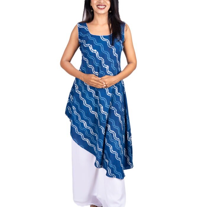 Indigo blue cotton top with georgette palazoo